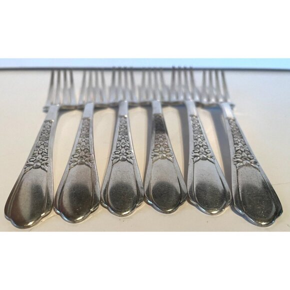 Set of 6 Vintage Wm A Rogers Overlaid Floral II 1938 7 7/8" Silverplated Forks - Picture 4 of 6